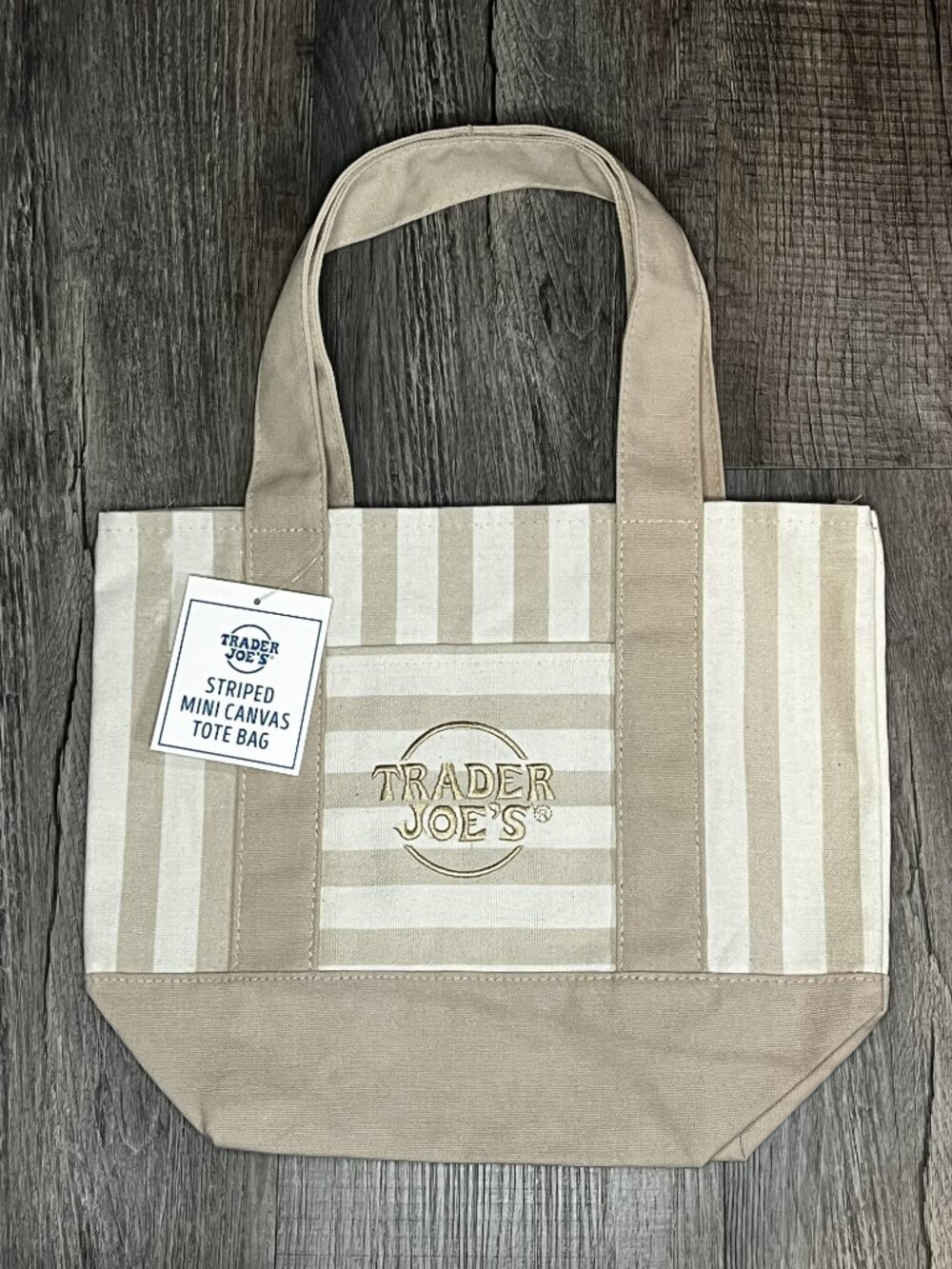 Trader Joe's Striped Mini Canvas Tote in Tan or Beige Pastel 2026